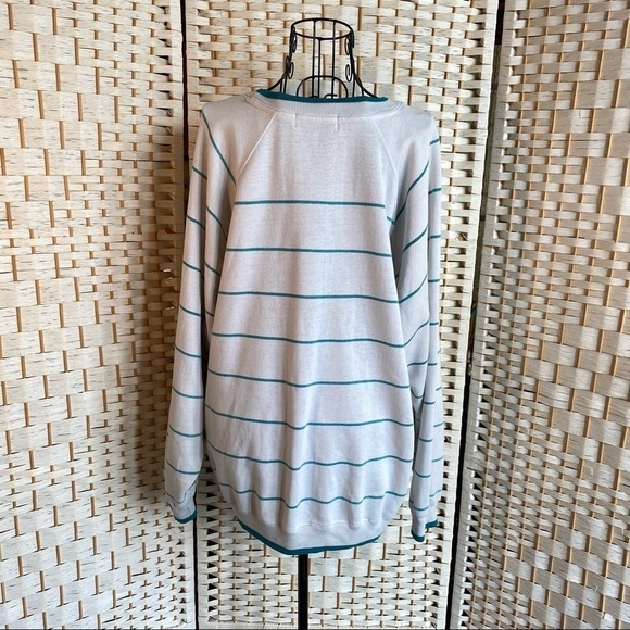 Vintage Marine Club Striped Crew Neck Sweatshirt Faded White Teal Size Large - Picture 7 of 16